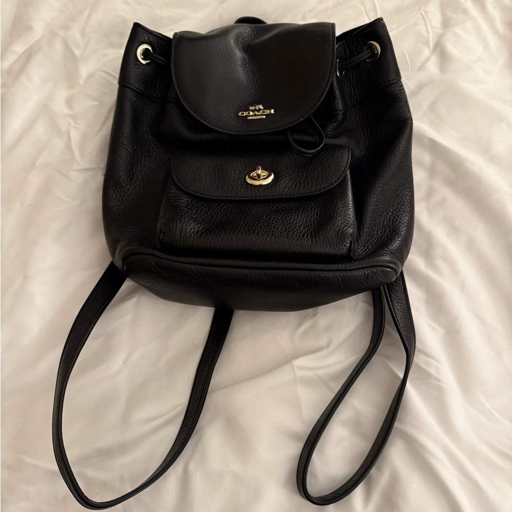 COACH Mini Black Pebbled Leather Backpack